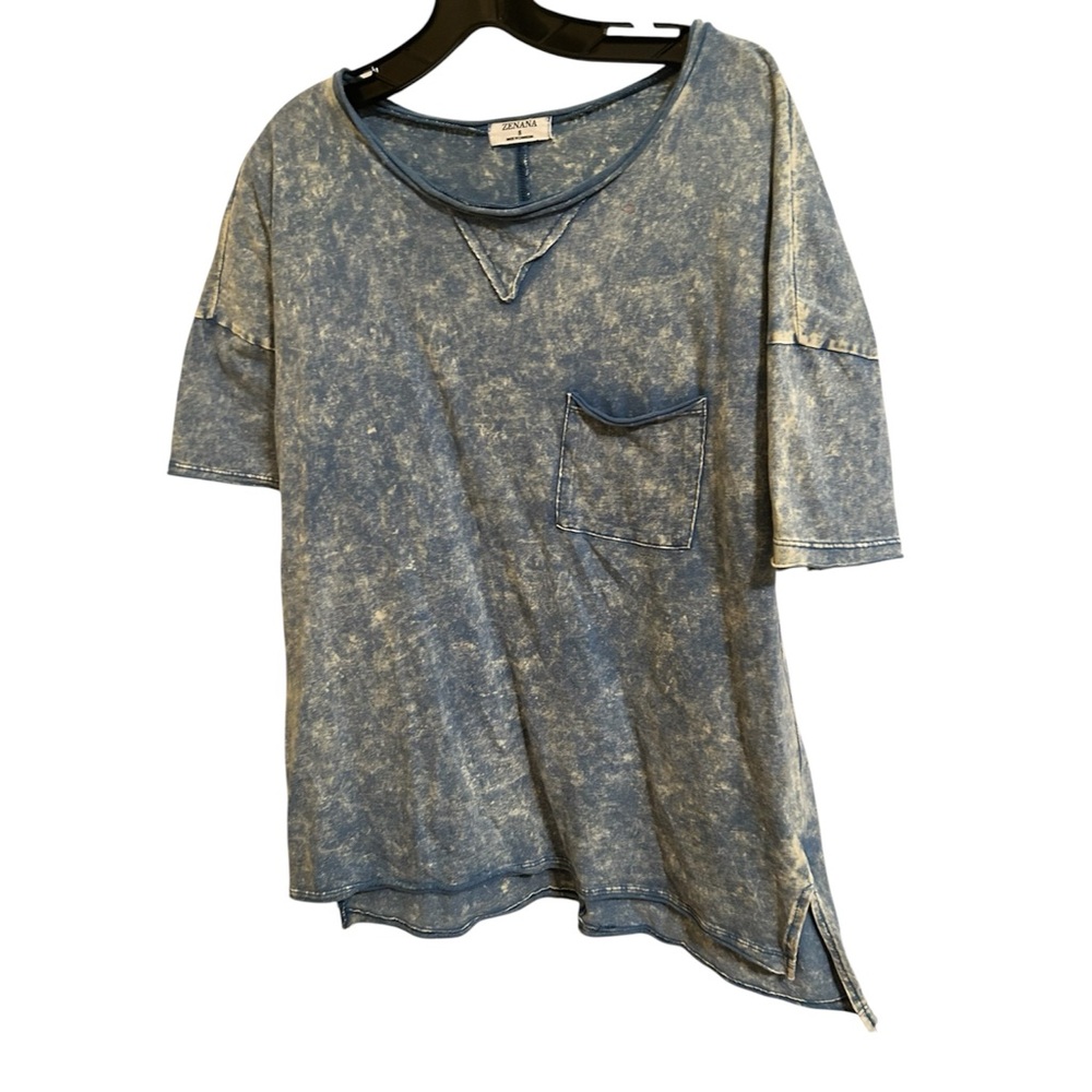 Zenana Blue Acid Wash Asymmetrical T-Shirt